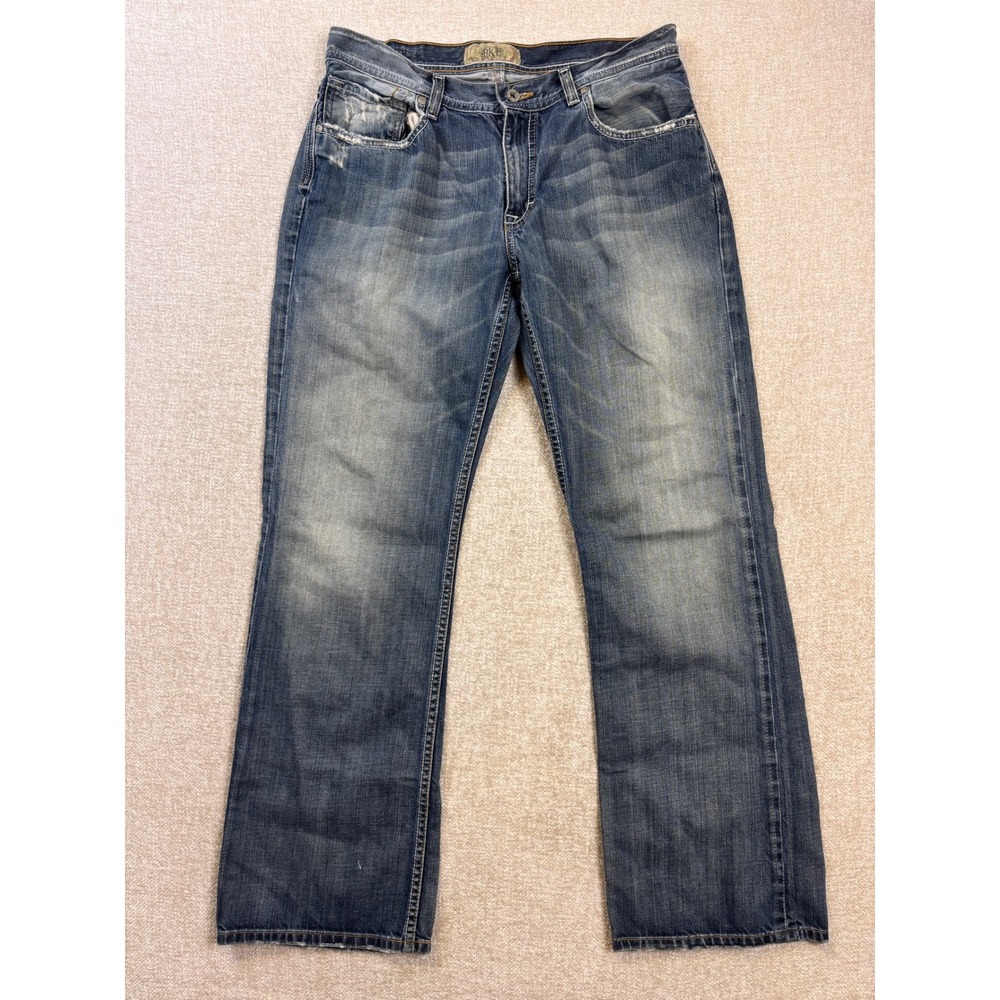 BKE Derek Mens Medium Wash Straight Leg Distressed Denim Jeans 32x32